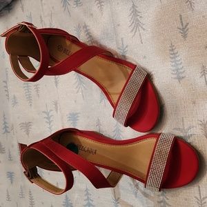Red 2 inch comfy wedge heels.